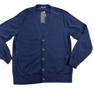 Kallspin Cardigan Sweater Mens Large Blue Wool Blend V Neck Button Front NEW